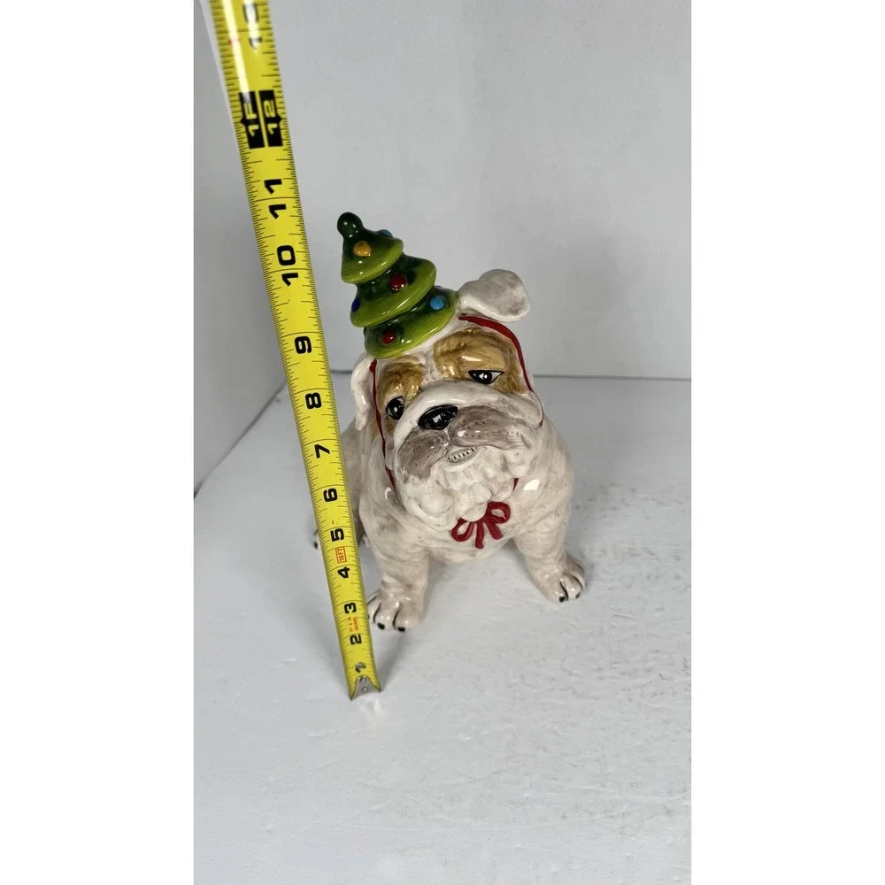 Blue Sky Clayworks Christmas Bulldog‎ Figurine w/ Tree Hat Holiday Decor Dog